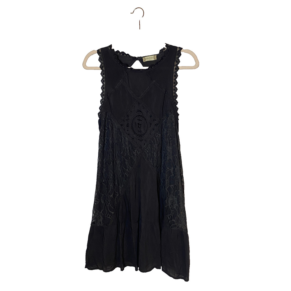 Altard State Dress Sz S Lace Overlay Boho Tank Cottage Dark Gray Flowy Open Back